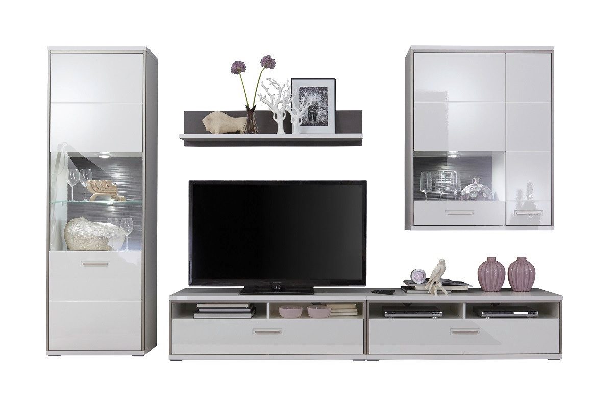 MCA furniture Wohnwand Wohnwand Trento 4, weiß Hochglanz, 5-teilig, (5-St)