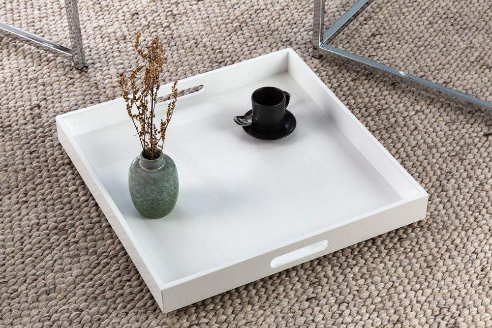 riess-ambiente Beistelltisch ELEMENTS 50cm · weiß Wohnzimmer (Set, Modern 2-St), weiß weiß abnehmbares Metall | Tablett / · silber Design ·