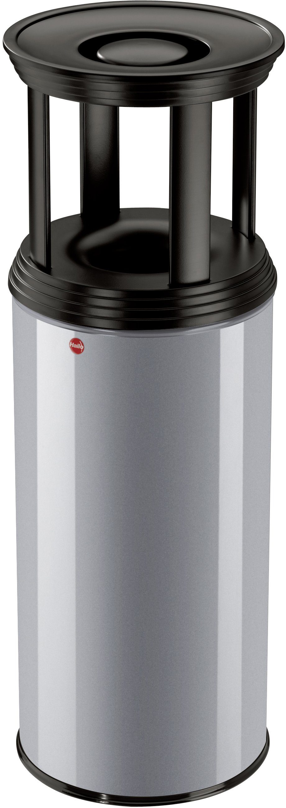 Hailo Aschenbecher ProfiLine Safe Plus XL, 45 Liter, Stahlblech, flammenlöschender Papierkorb mit Ascherschale aluminiumfarben/schwarz