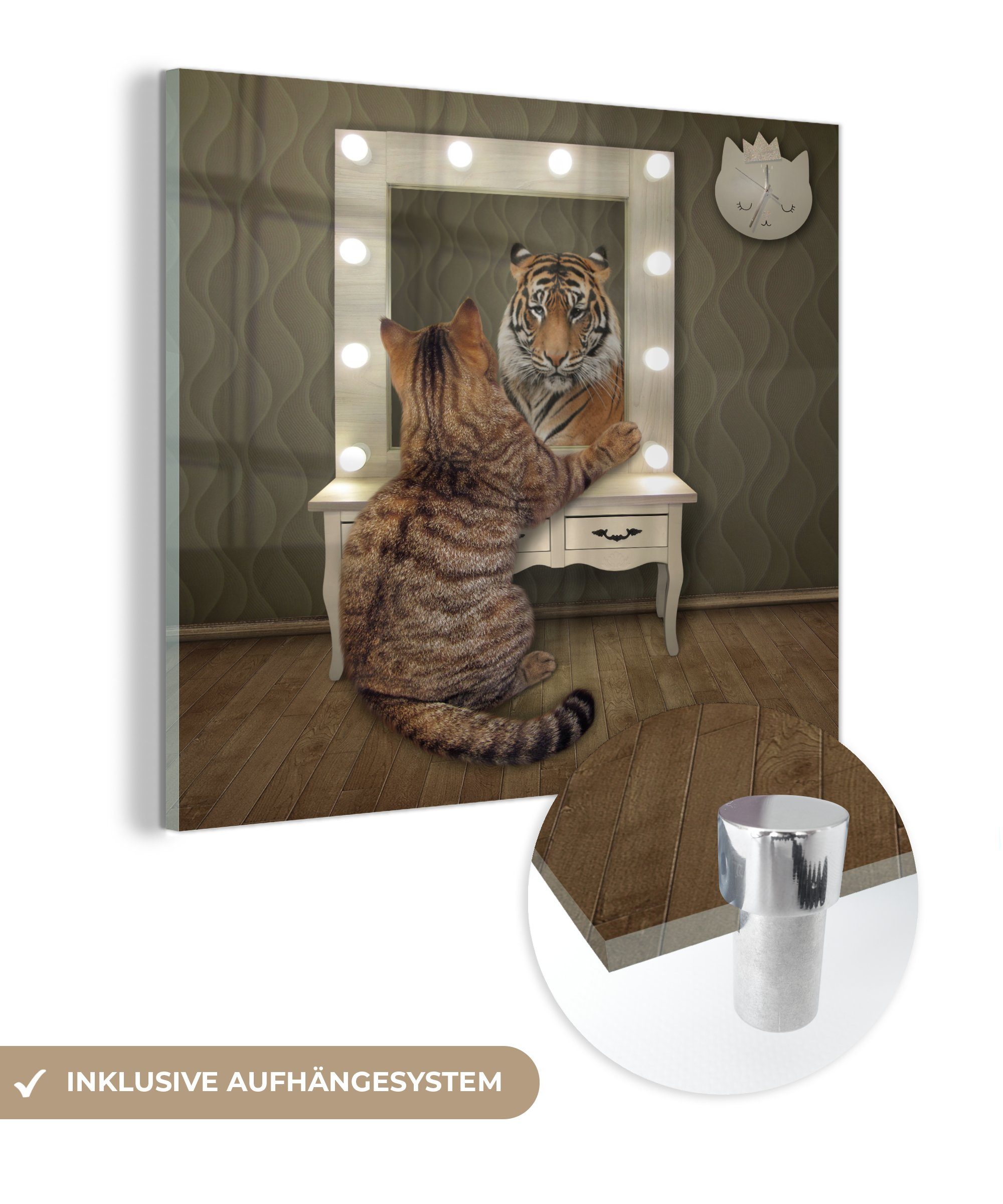 MuchoWow Acrylglasbild Tiger - Spiegel - Katze, (1 St), Glasbilder - Bilder  auf Glas Wandbild - Foto auf Glas - Wanddekoration