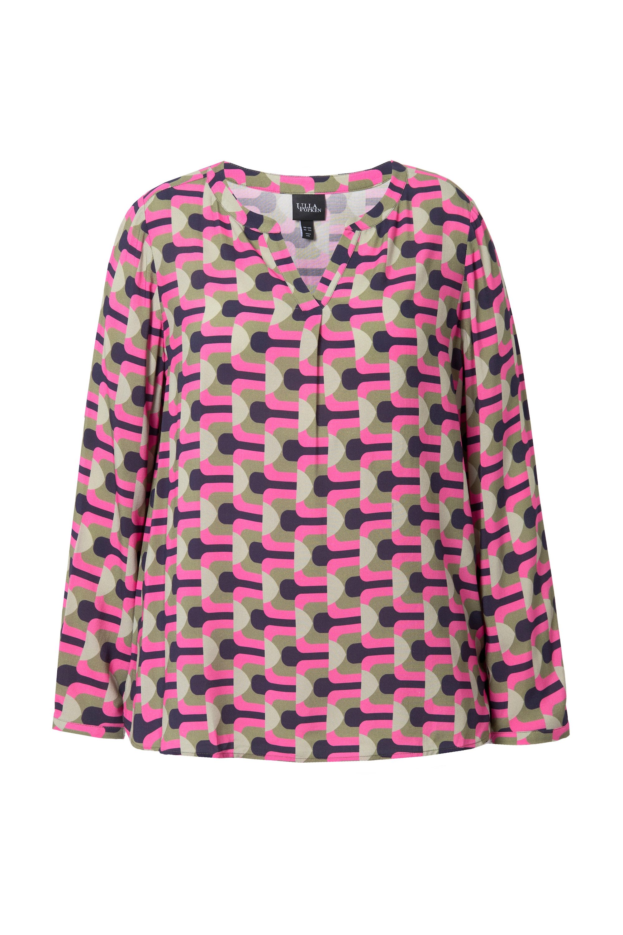 Ulla Popken Tunika Tunika grafischer Druck Tunika-Ausschnitt Langarm günstig online kaufen