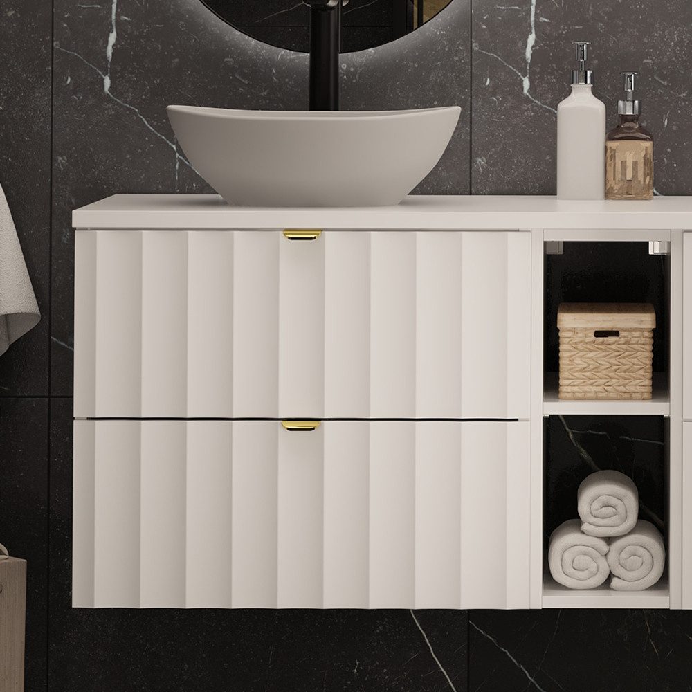 Lomadox Waschtisch AVOLA-140, Waschtischunterschrank Badezimmerschrank 140 cm breit modern in weiß