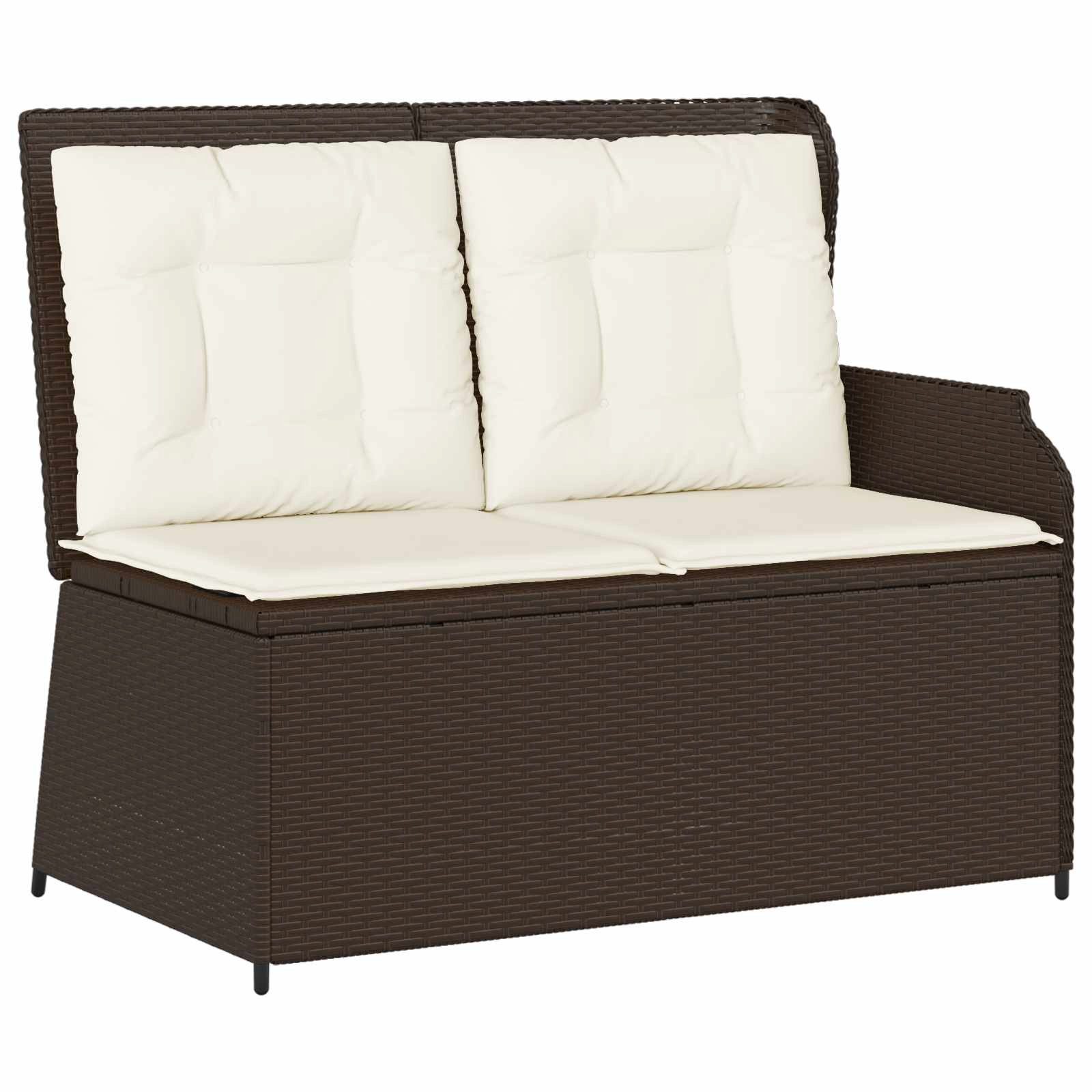 Gartenlounge-Set Gartenbank mit Kissen Schwarz und Cremeweiß Poly-Rattan