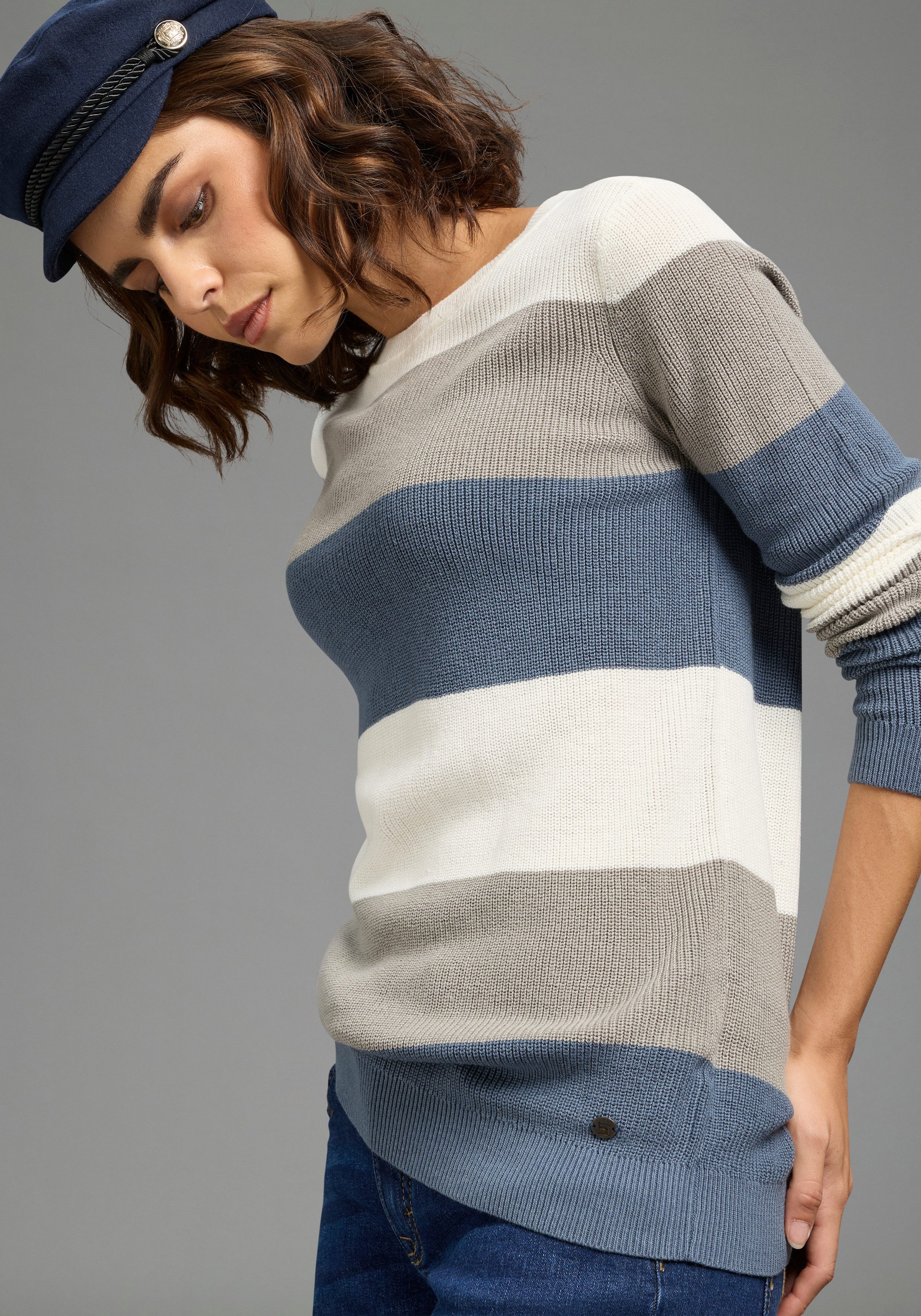 H.I.S Strickpullover in Streifenoptik mit Rundhalsausschnitt