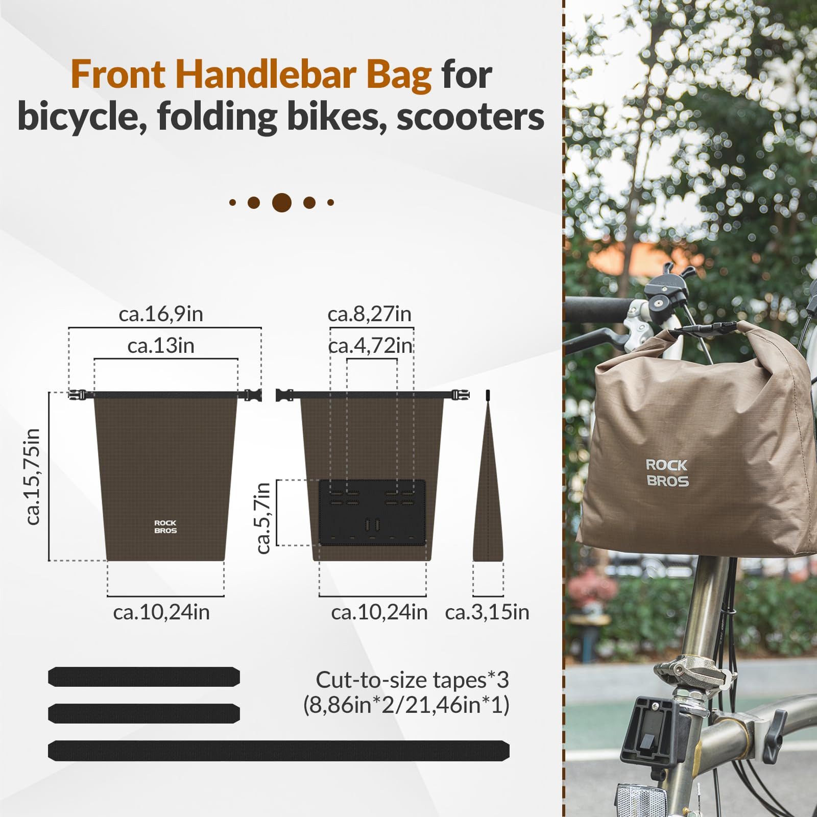 ROCKBROS Fahrradtasche Lenkertasche wasserdicht 2,5-4L, wasserabweisend, verstellbares Volumen, einfache Montage
