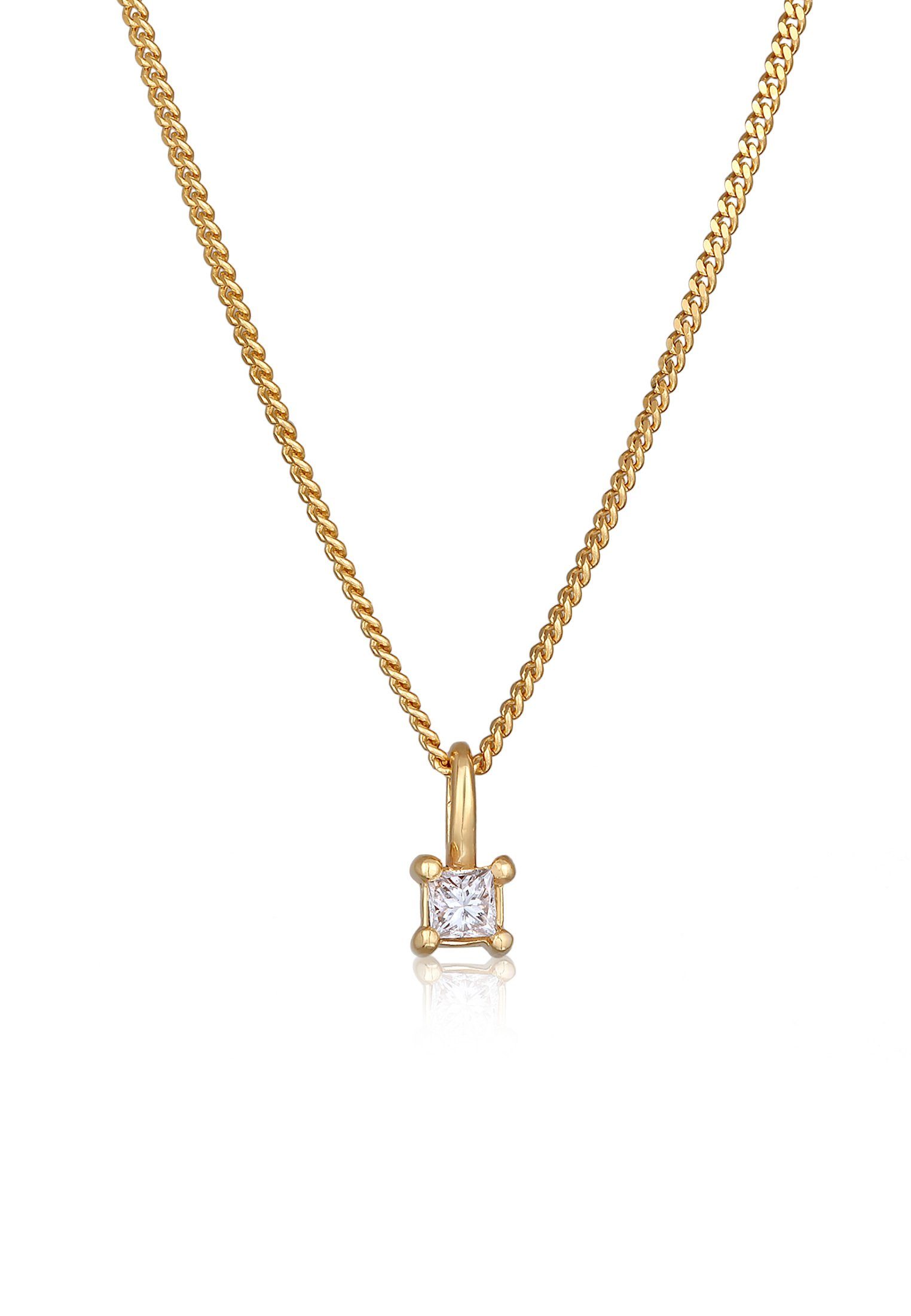 Elli DIAMONDS Kette mit Anhänger Diamant (0.1 ct) Viereck Solitär 925 Silber Gold