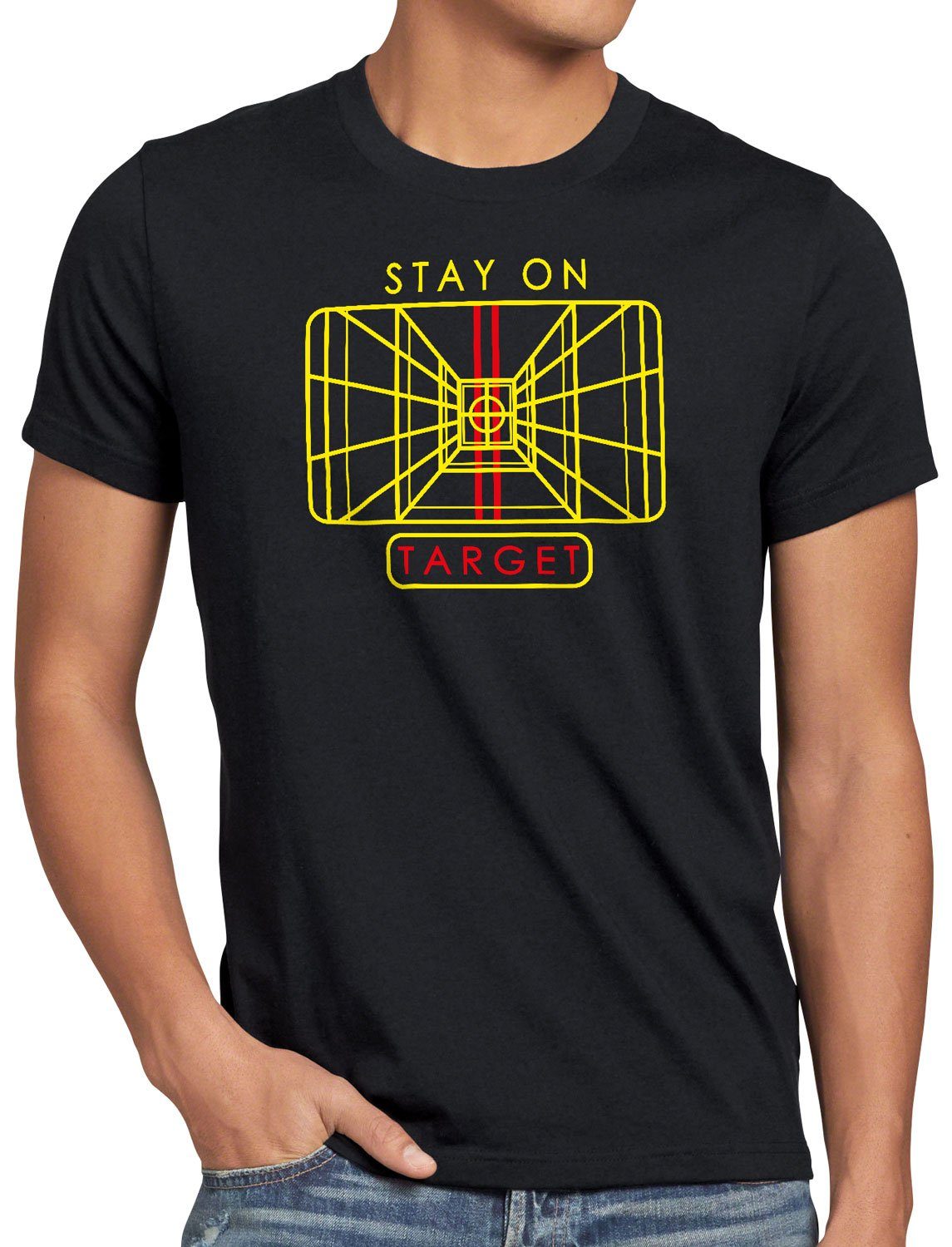 style3 Print-Shirt Herren T-Shirt Stay on Target x-wing todesstern anflug