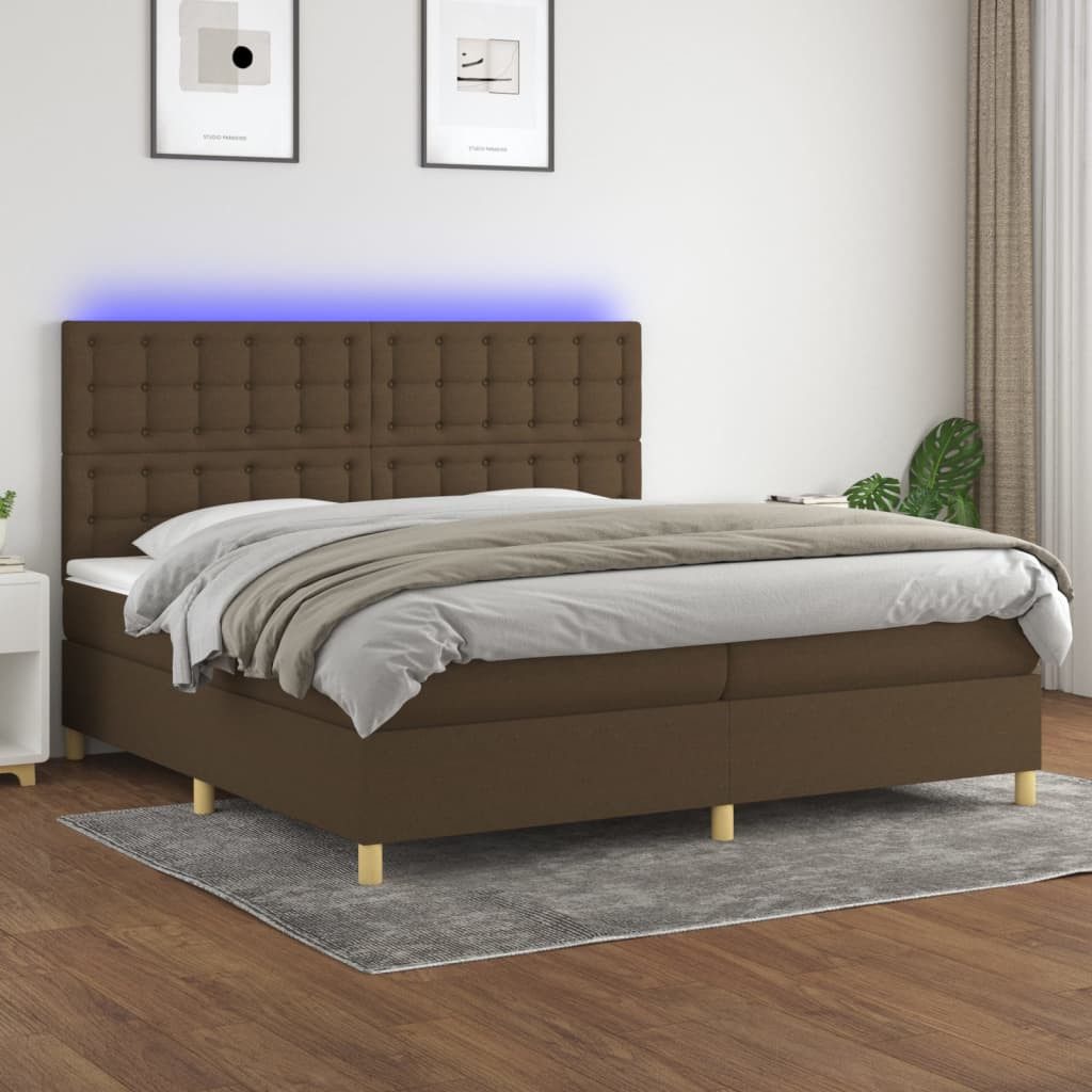 vidaXL Boxspringbett Boxspringbett mit Matratze LED Dunkelbraun 200x200 cm günstig online kaufen