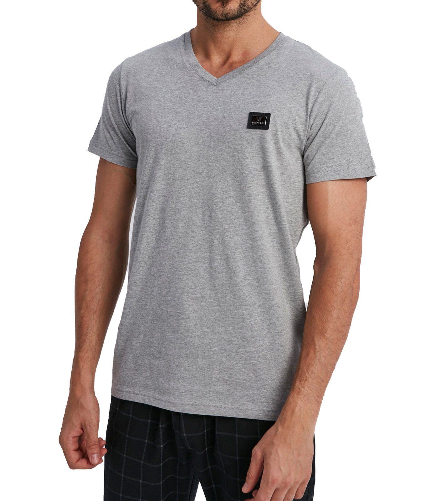 Rundhalsshirt AUDEN CAVILL Herren Freizeit-Shirt V-Neck T-Shirt Canyon Kurzarm-Shirt Grau