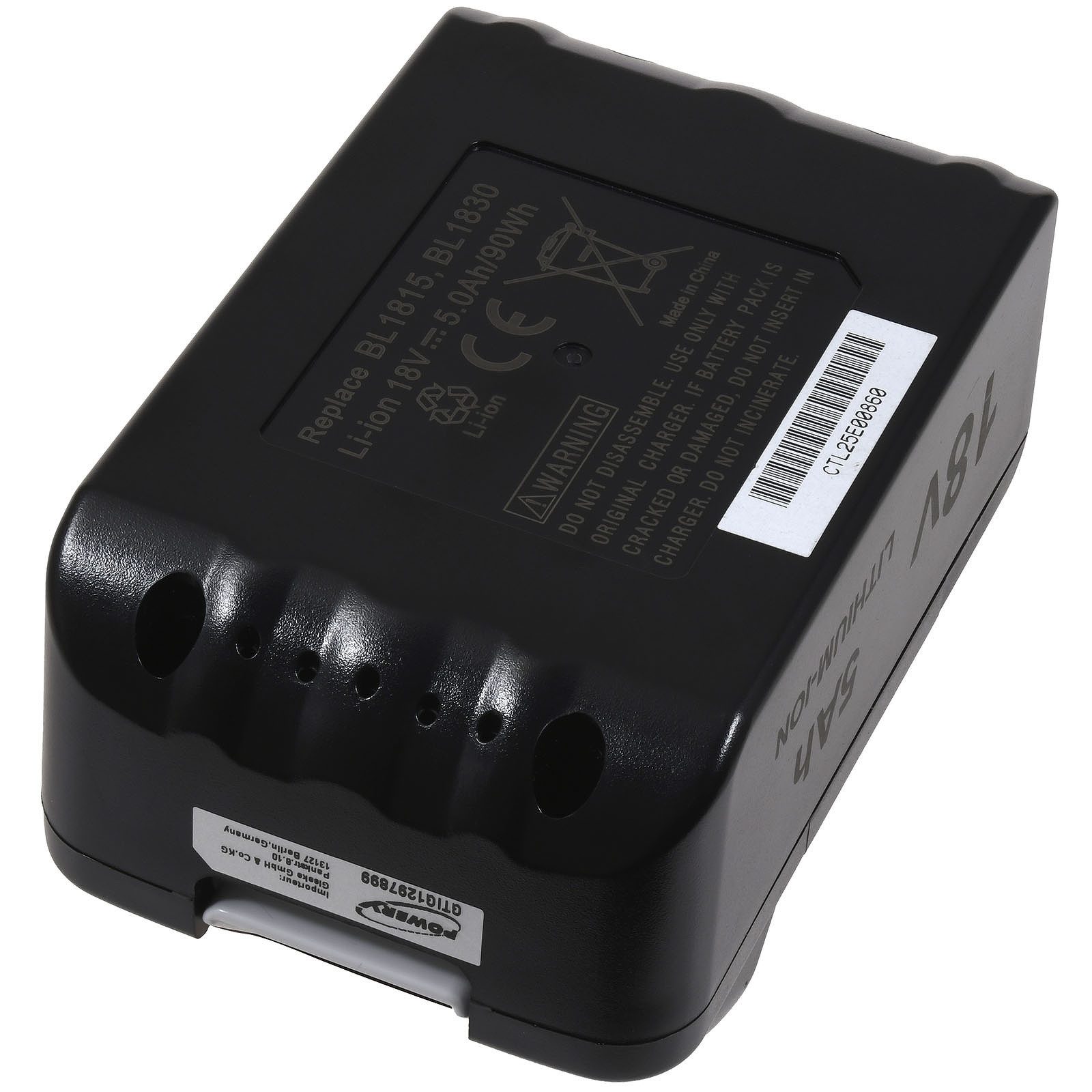 Powery Akku kompatibel mit Makita Blockakku baugleich Typ BL1850 mit LED Akku 5000 mAh (18 V)