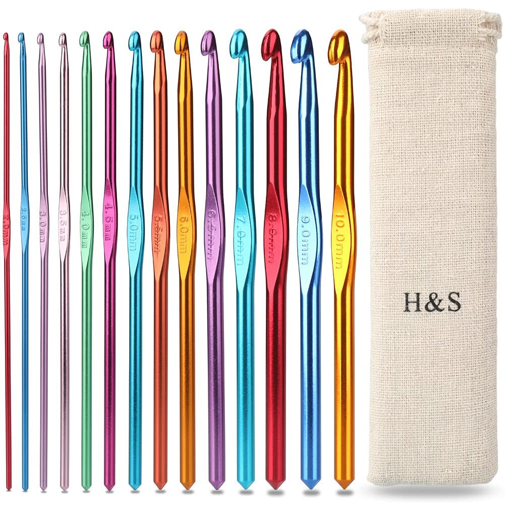 H&S 14-teiliges Häkelnadel Set aus Aluminium Bastelgarn, (14-St), 14-teiliges Aluminium Häkelnadel Set