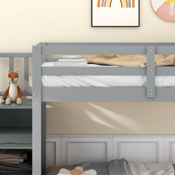 SOFTWEARY Etagenbett mit 2 Liegeflächen, Lattenrost und Rutsche (90x200 cm), Kinderbett inkl. Rausfallschutz