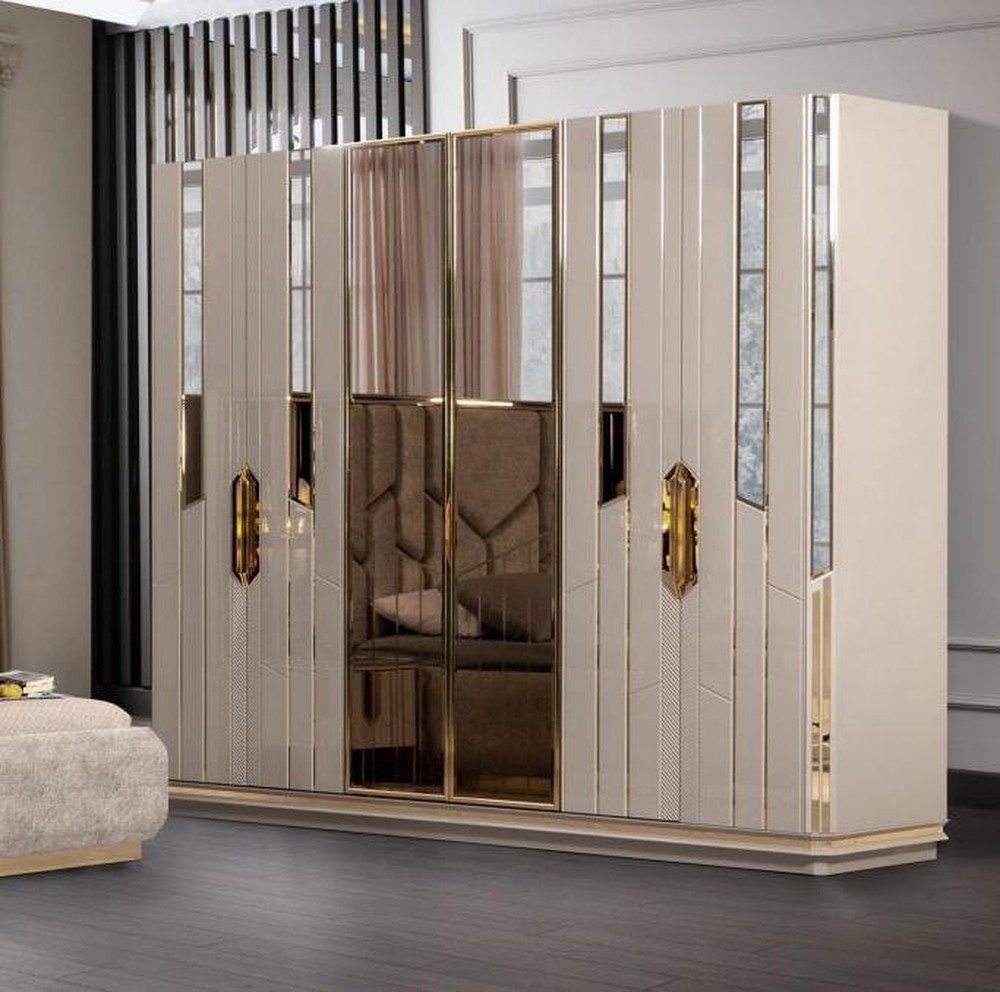 Kleiderschrank Beigefarbener Holzschrank für Flur und Wohnzimmer modern