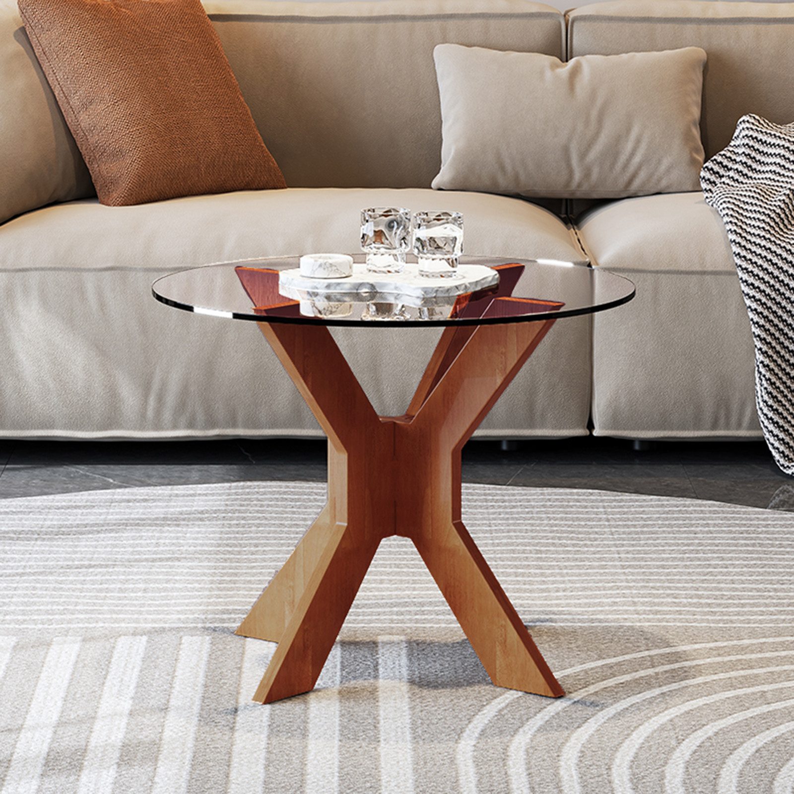 TWSOUL Couchtisch Runder Couchtisch, Glasplatte, Durchmesser 50cm (Ein Tisc günstig online kaufen