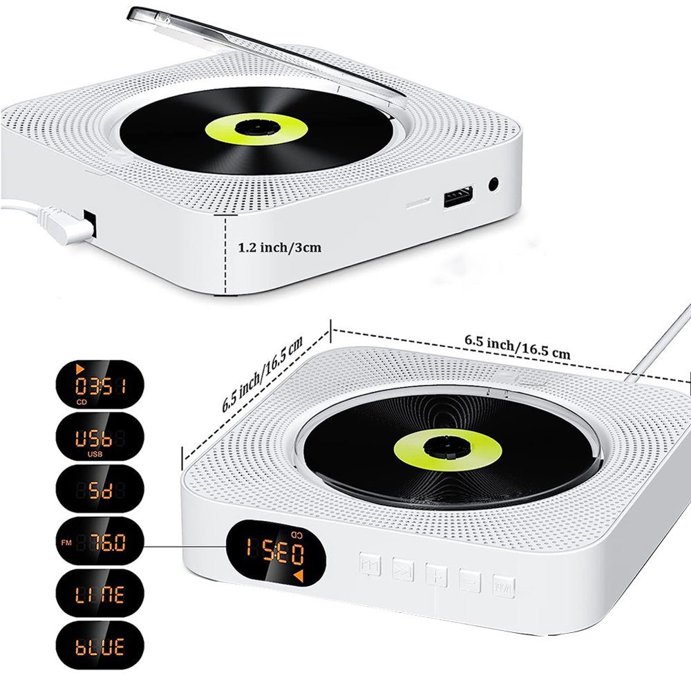 Tragbarer MP3 Radio Multifunktional mit Desktop-CD-Player AUX CD-Player Musik Player) (3,5mm Audio Buchse Bluetooth tragbarer FM mit Fernbedienung USB Bedee