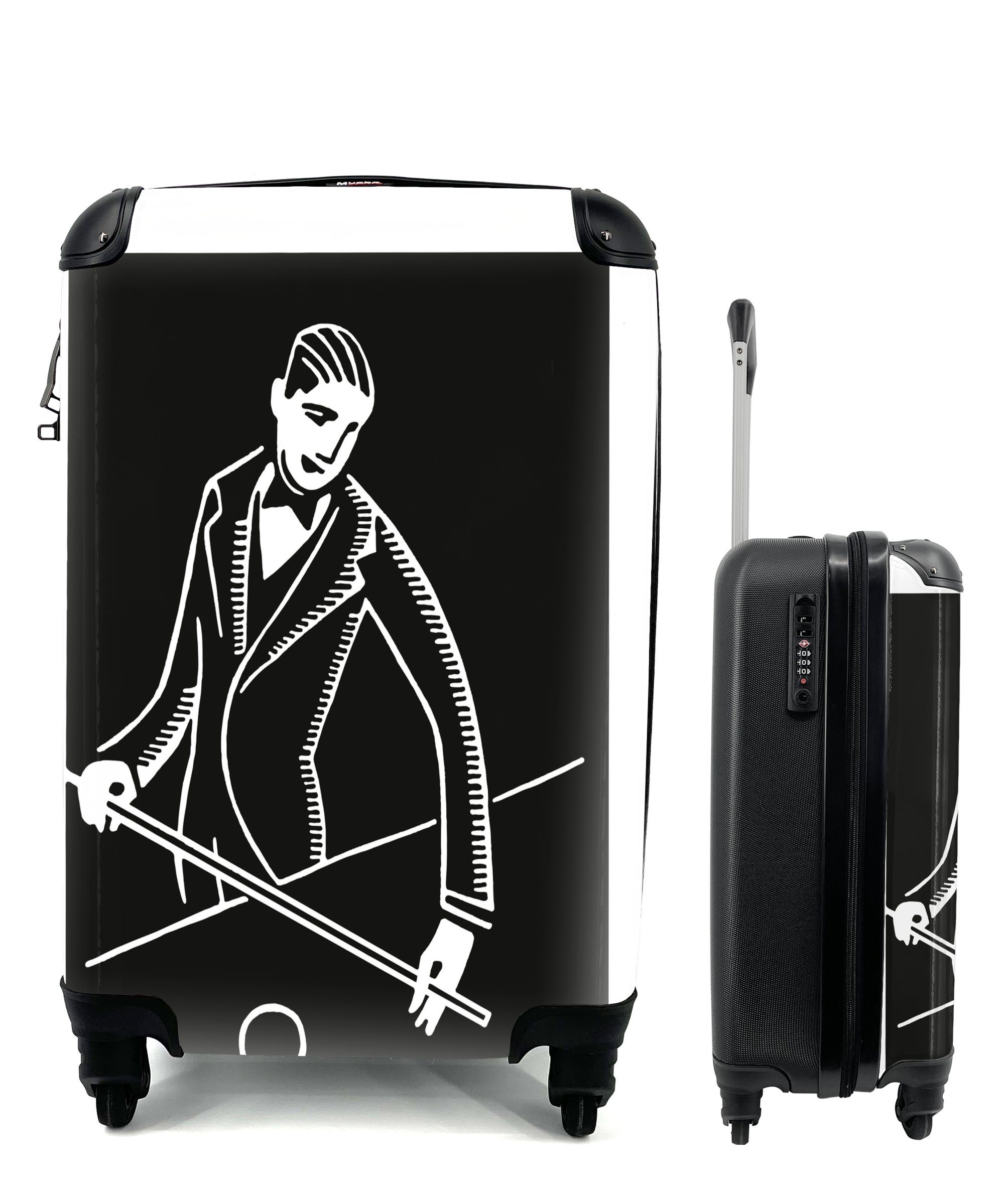 MuchoWow Handgepäckkoffer Illustration eines Billard spielenden Mannes, 4 Rollen, Reisetasche mit rollen, Handgepäck für Ferien, Trolley, Reisekoffer