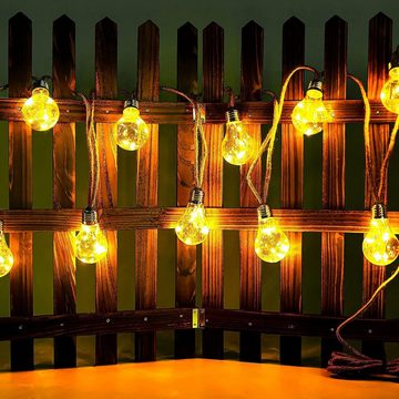Aoucheni LED Solarleuchte Solar Lichterkette Aussen 20 LED 7.6M, Warmweiß, 8 Modi 4 Helligkeit lichterkette glühbirnen für Gärten