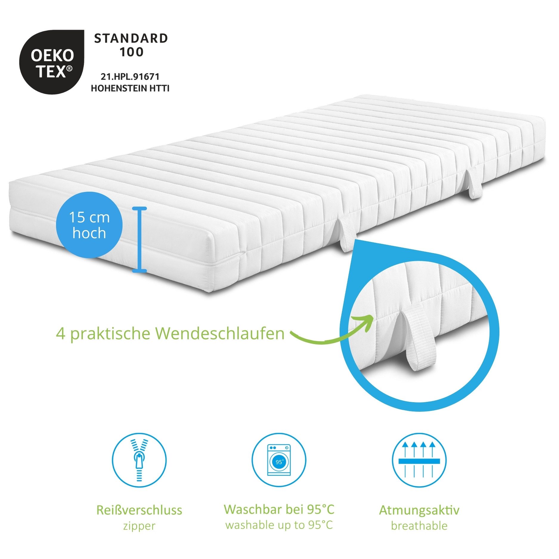 Kaltschaummatratze Balance Duo, 90x200 cm, 140x200 cm und weitere Größen, Bodyprotect, 15 cm hoch, 7-Liegezonen, Wendematratze mit Duo-Härtegrad – Bild 4 von 5