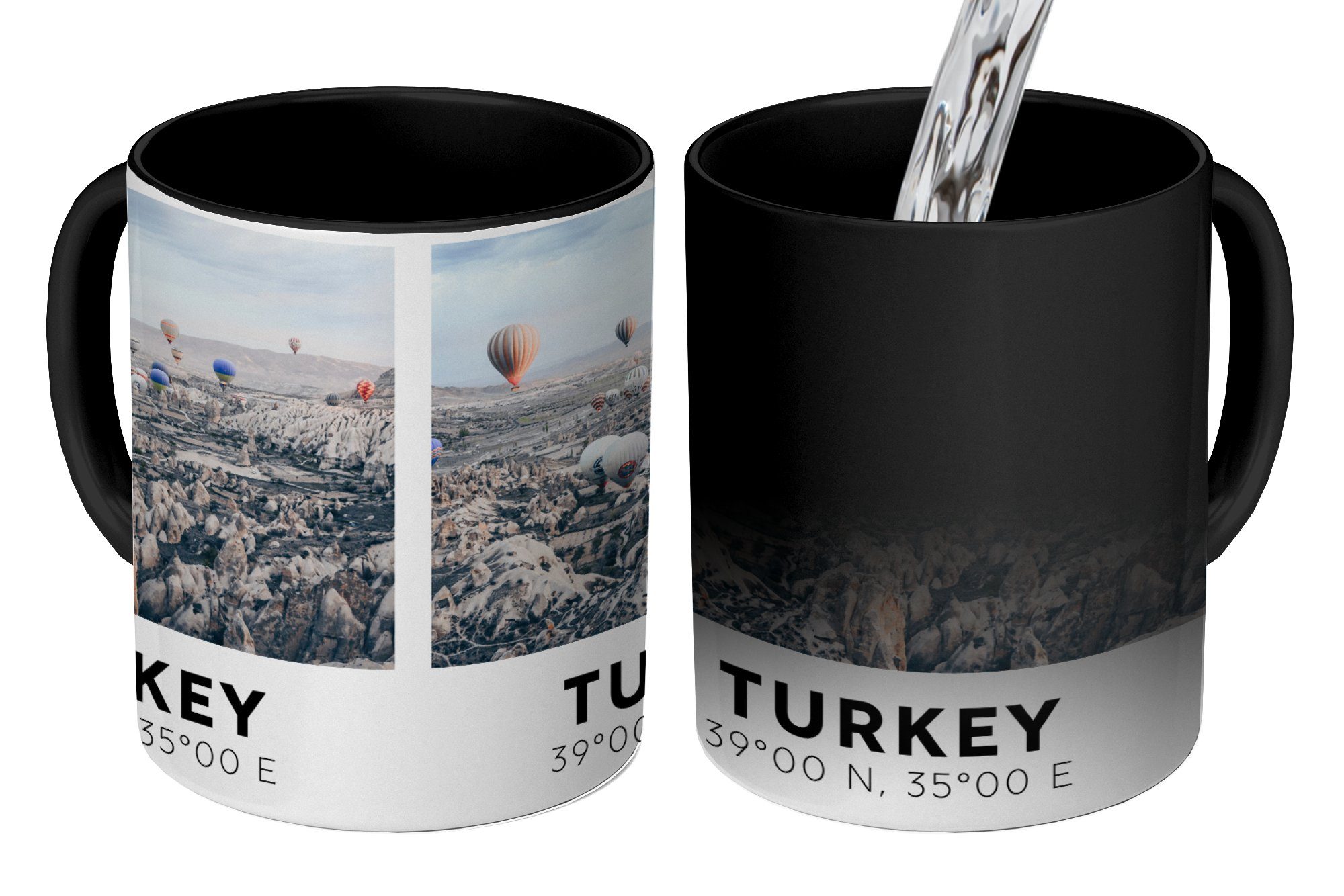 MuchoWow Tasse Türkei - Kappadokien - Heißluftballon - Vintage, Keramik, Farbwechsel, Kaffeetassen, Teetasse, Zaubertasse, Geschenk