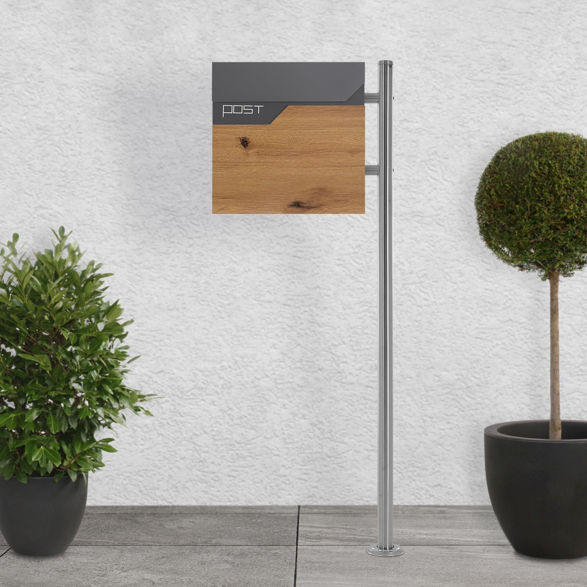 ML-DESIGN Standbriefkasten Wandbriefkasten Briefkasten Postkasten mit Zeitungsfach inkl. Standfuß, Briefkastenanlage mit Ständer Silber 120cm Mailbox mit Pfosten