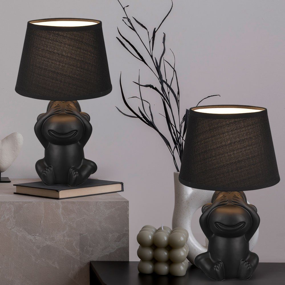 etc-shop Tischleuchte, Leuchtmittel nicht inklusive, Nachttischleuchte Tischlampe Keramik Affe schwarz Beistellleuchte