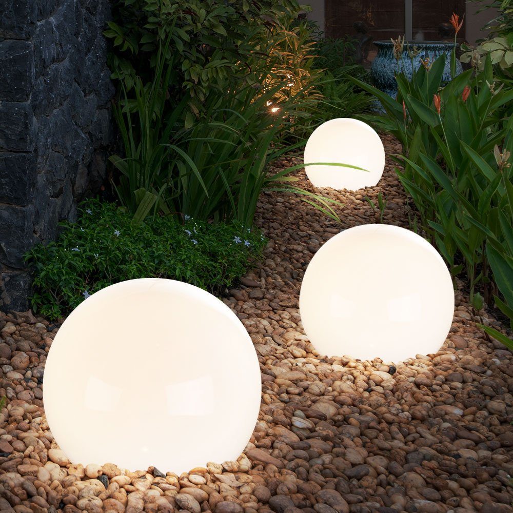 Set Außen Garten LED Beleuchtung Gartenleuchte, 9er LED-Leuchtmittel etc-shop Weg Solar Erdspieß Lampen fest Kugel LED verbaut,
