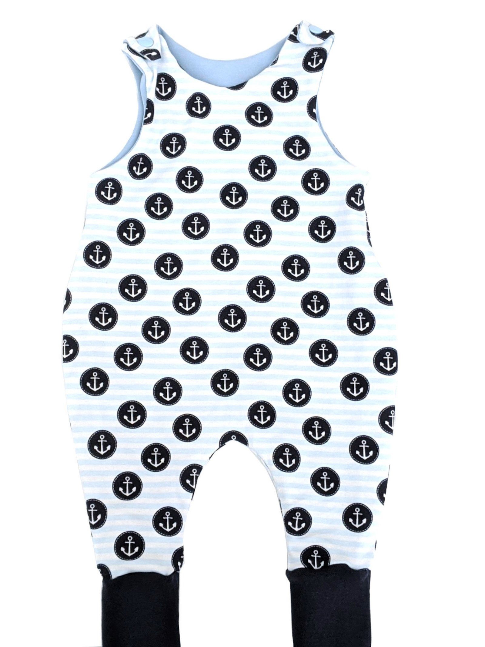 Corileo Strampler Baby Strampler Maritim Anker Streifen Handmade Weiß / Nachtblau