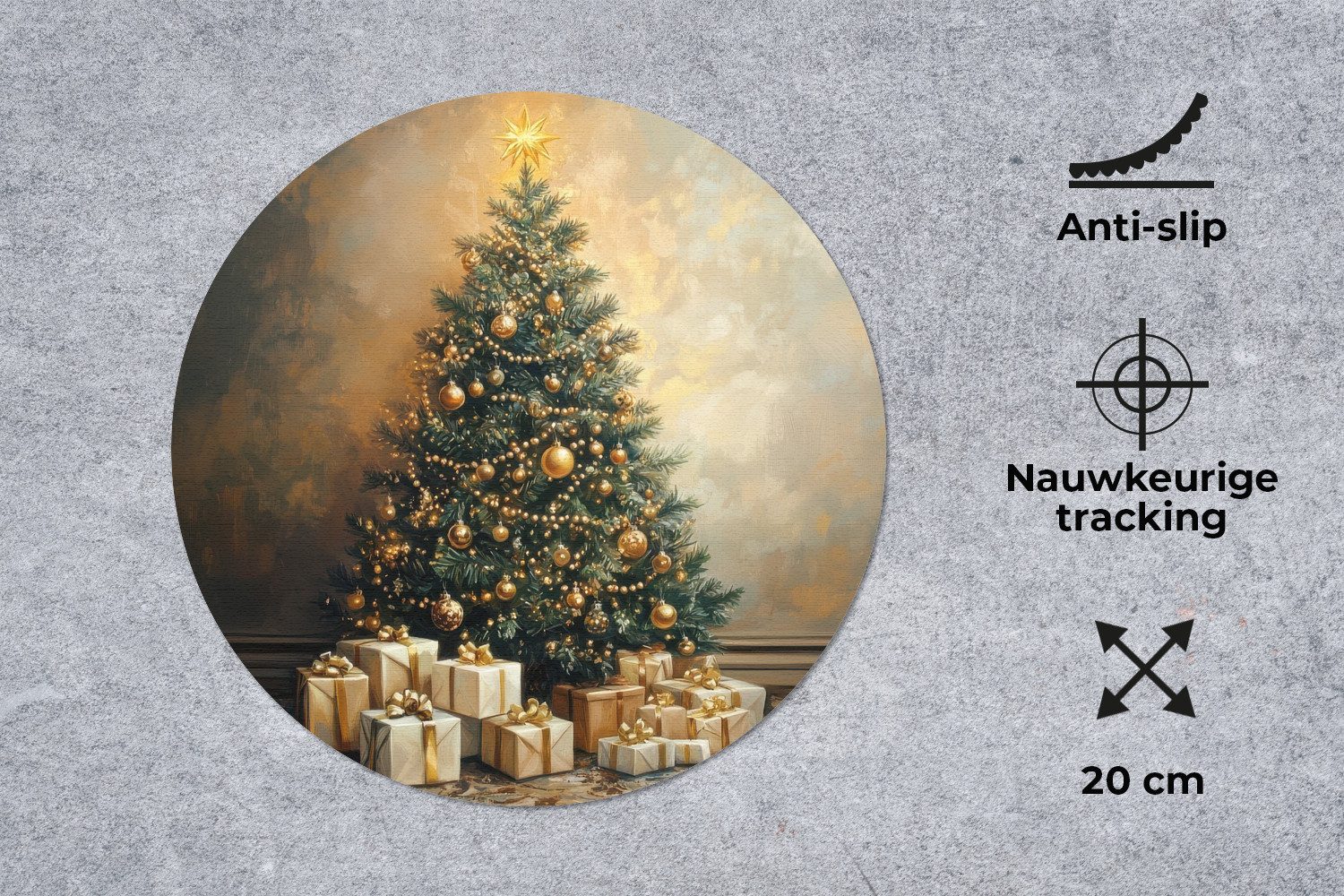 MuchoWow Mauspad Weihnachtsbaum - Geschenke - Gold (1-St), Büro für Tastatur und Maus, Mousepad Gaming, Rund 20x20 cm