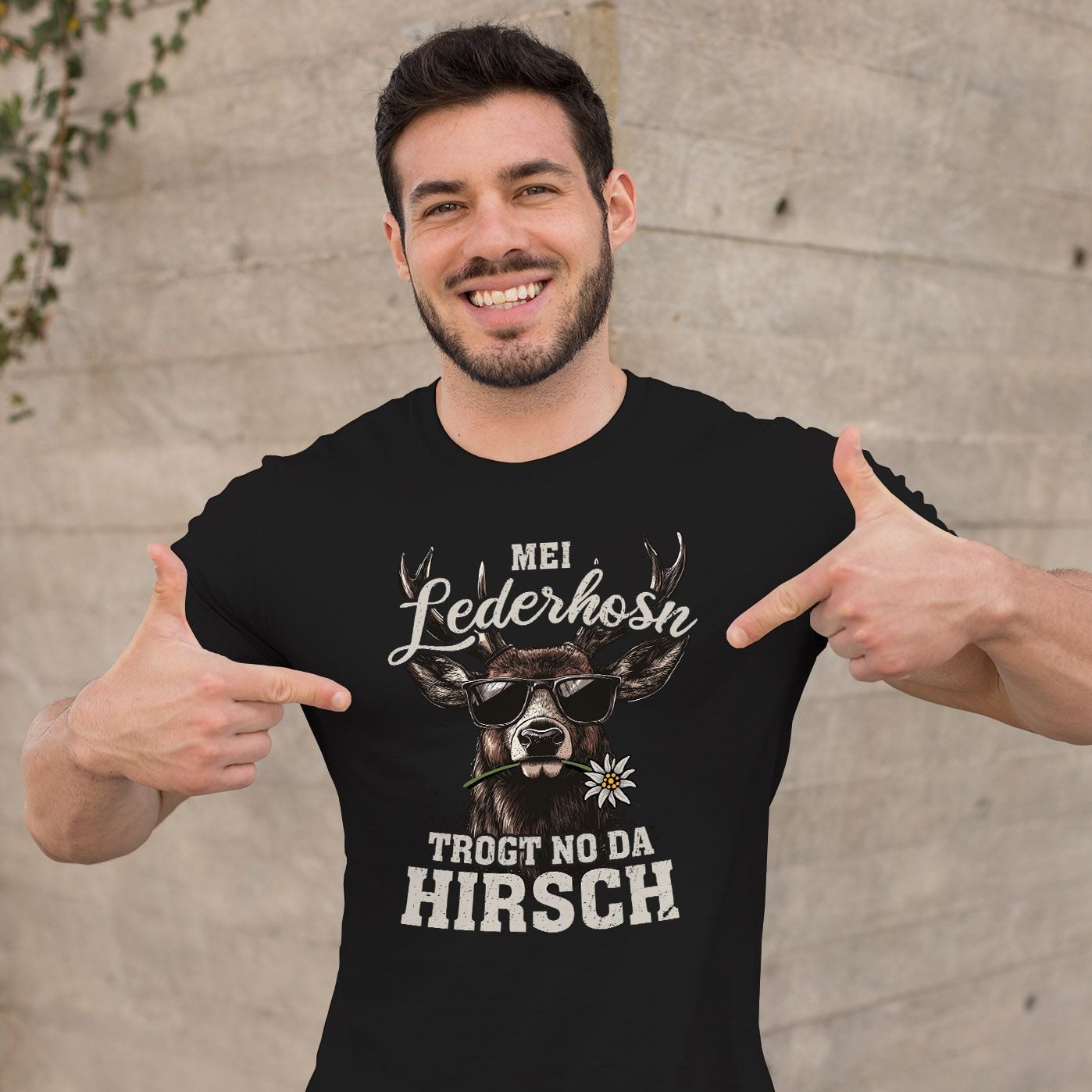 MoonWorks Print-Shirt Herren T-Shirt Tracht Hirsch Lederhose Pirsch Fun-Shirt Spruch lustig mit Print