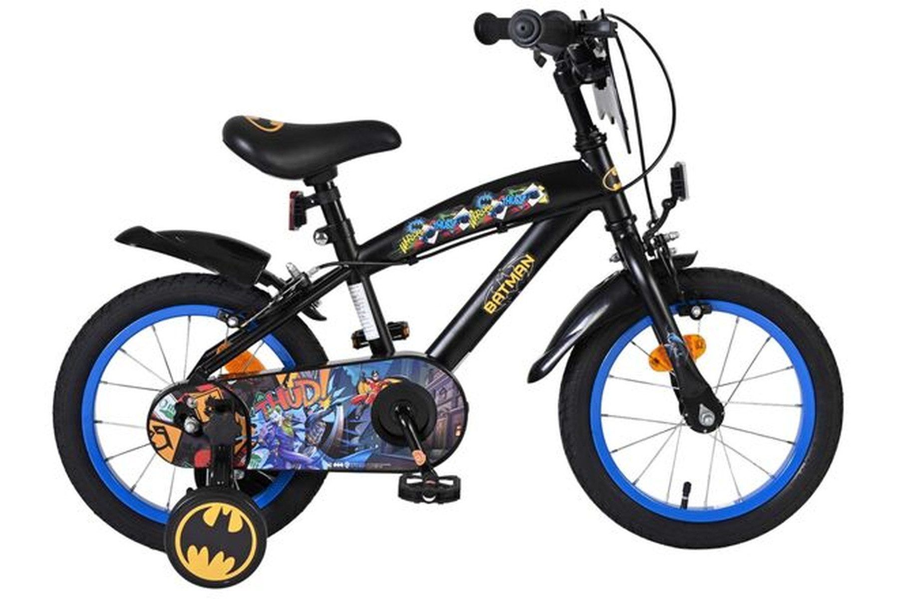 Volare Kinderfahrrad Batman Kinderfahrrad - Jungen - 14 Zoll - Schwarz - Zwei Handbremsen, Offiziell lizenziertes Batman-Produkt, geschlossener Kettenschutz