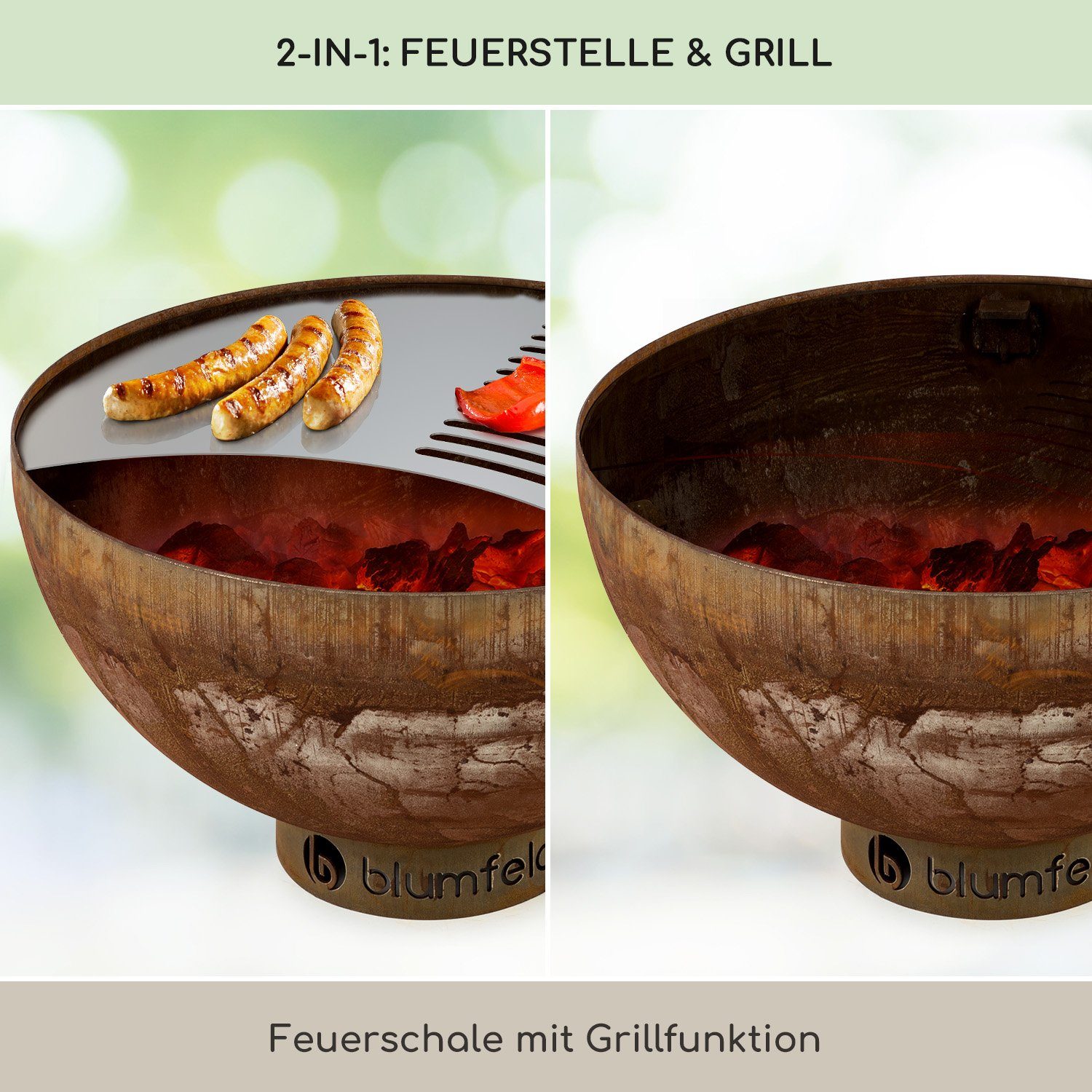 blumfeldt Feuerschale Savage, (Set), Feuerschale Garten mit Grill Feuerkorb Feuerstelle Outdoor