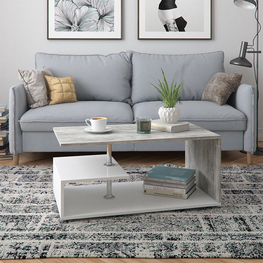 Vicco Couchtisch Guillermo, Weiß/Beton, 91 x 52,6 cm günstig online kaufen