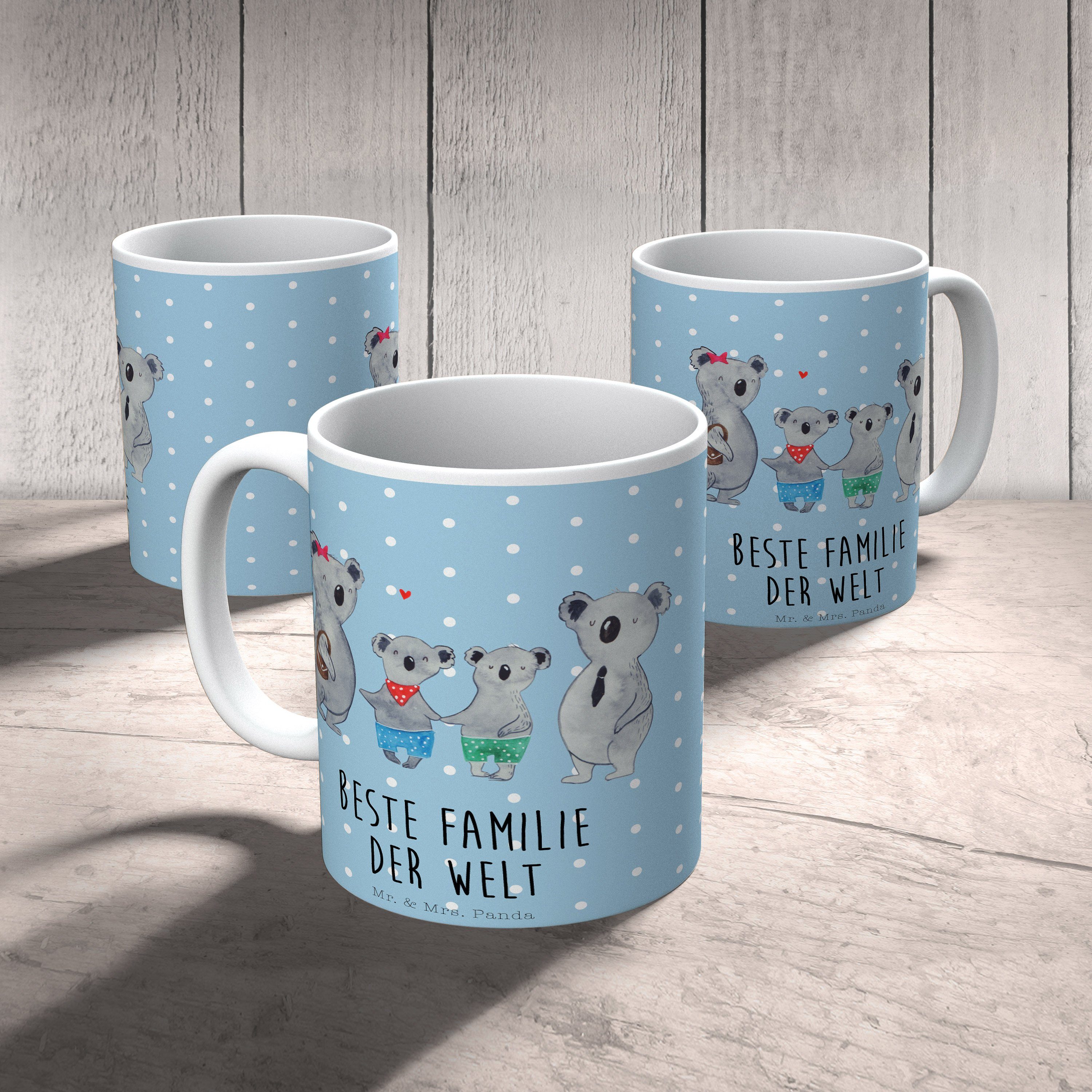 - Keramik Mrs. Panda Mr. & Koalabär, Pastell Tasse - Geschenk, Familie Koala zwei Kaffeetasse, Blau