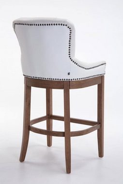TPFLiving Barhocker Lakewood (mit Rückenlehne und Fußstütze - Hocker für Theke & Küche), 4-Fuß Gestell Holz hellbraun - Sitzfläche: Echtleder Weiß
