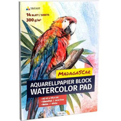 Tritart Aquarellpapier Tritart Aquarellpapier Din A2 300g/m² - Malblock A2 mit 14 Blatt -, Aquarellpapier A2 300g 14 Blatt für Kinder und Erwachsene