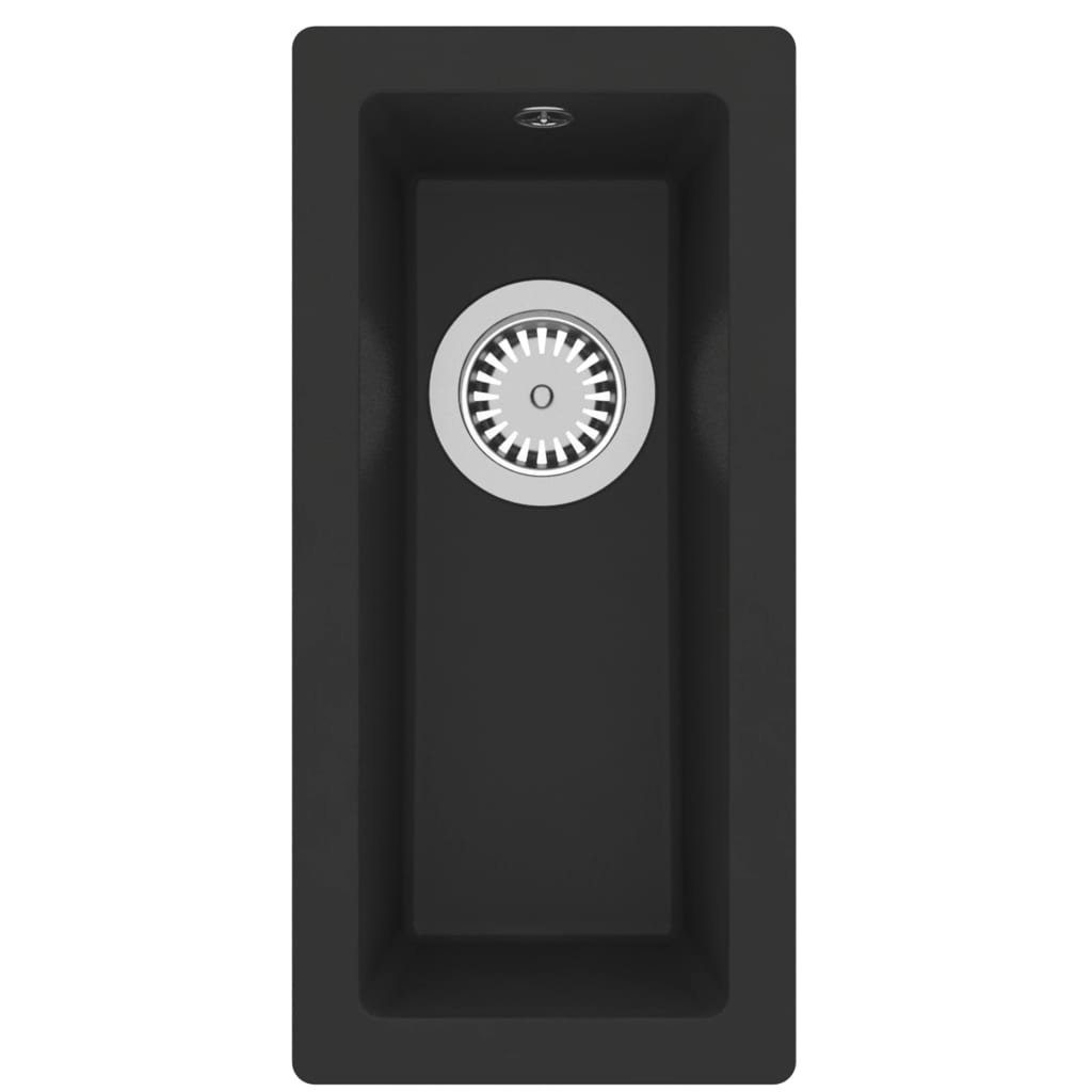 vidaXL Küchenspüle Spülbecken Küchenspüle mit Überlauf Schwarz Granit, 22/46 cm