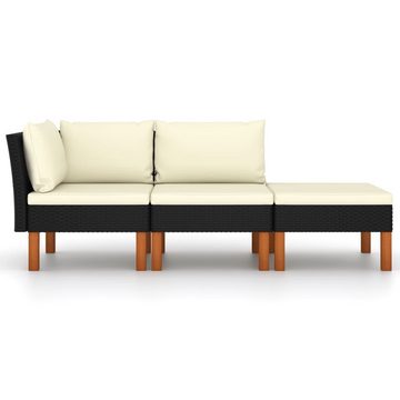 vidaXL Loungesofa 3-tlg. Garten-Lounge-Set Poly Rattan und Eukalyptus Massivholz, 1 Teile