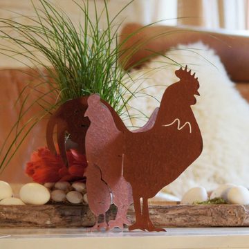 UNUS GARDEN Gartenstecker Stecker Rost Hühnerfamilie im 2er Set (Huhn mit Küken)