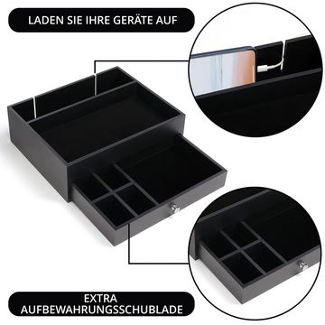 Belle Vous Organizer Schwarze Lederablage mit 7 Fächern und Schublade, Black Leather Tray with 7 Compartments and Drawer