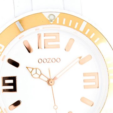 OOZOO Quarzuhr Oozoo Unisex Armbanduhr Vintage Series, (Analoguhr), Damen, Herrenuhr rund, extra groß (ca. 48mm) Silikonarmband weiß