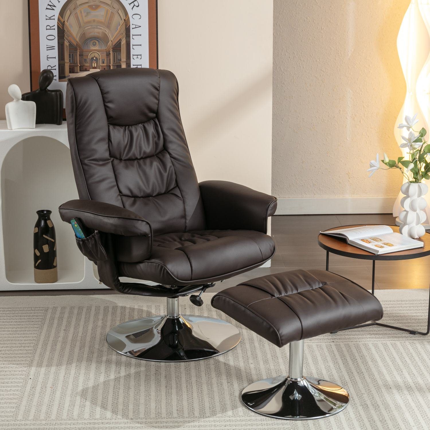 BlingBin Massagesessel Fernsehsessel Liegesessel Ergonomischer Stuhl Sessel mit Hocker (1er Set, 2-St., Relaxsessel mit Hocker), 5 Vibrationspunkte Massagegerät, 79x79x106cm