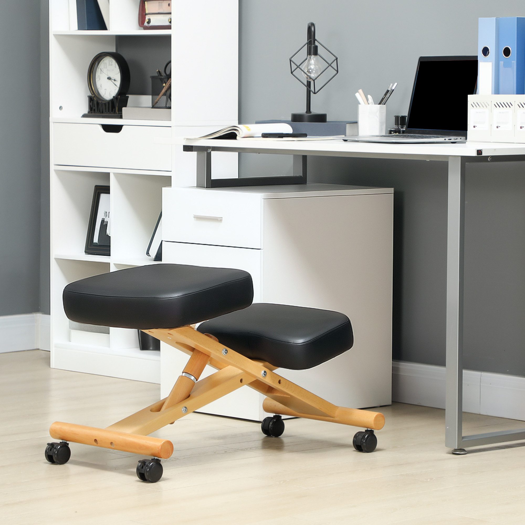 HOMCOM Stuhl Ergonomischer Sitzhocker Kniehocker mit Rollen, Holzgestell (Set, 1 St), zur Verbesserung der Nackenschmerzen für Zuhause und Büro
