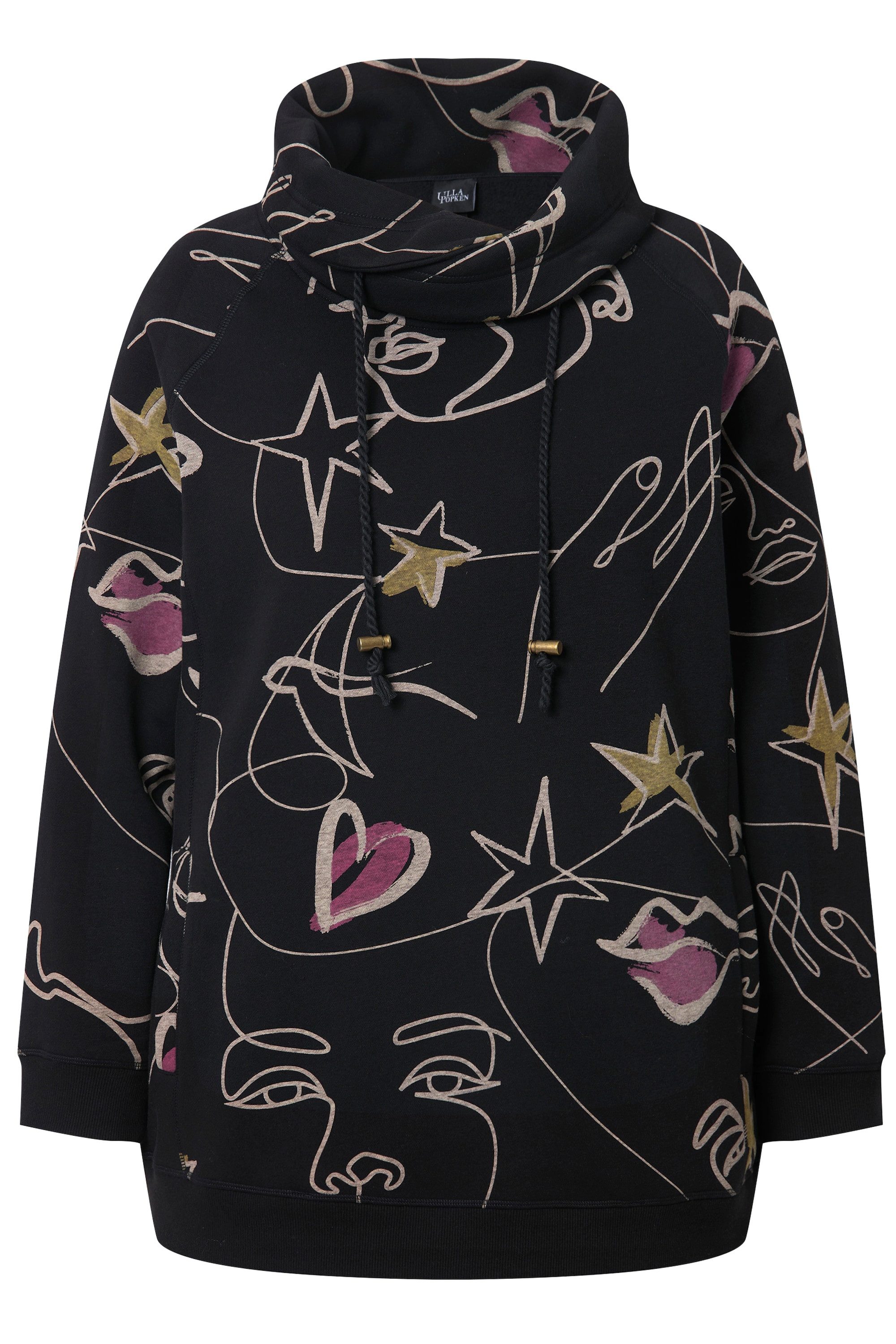 Ulla Popken Sweatshirt Sweatshirt Scribble-Herz Muster günstig online kaufen