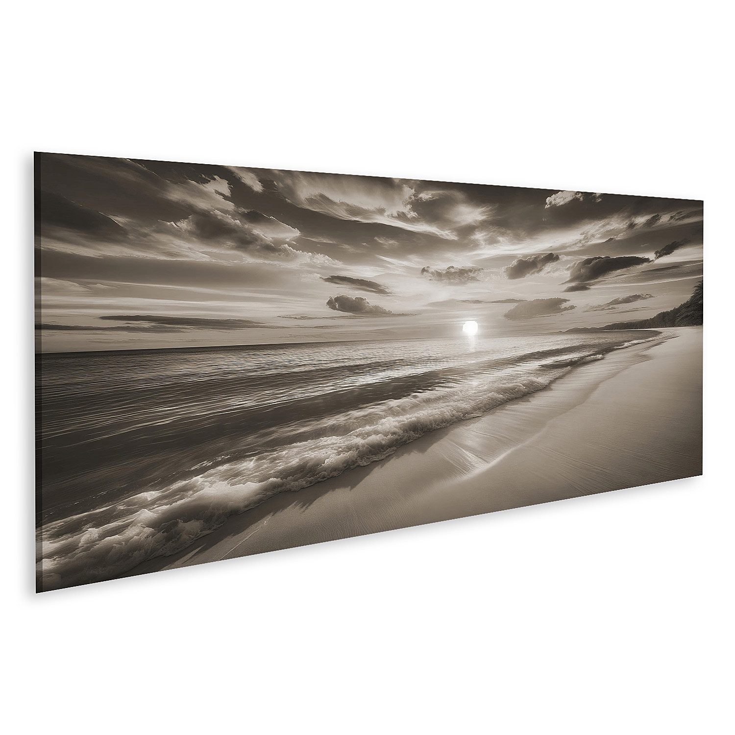 islandburner Leinwandbild Sonnenuntergang-am-tropischen-Strand-SEPIA günstig online kaufen