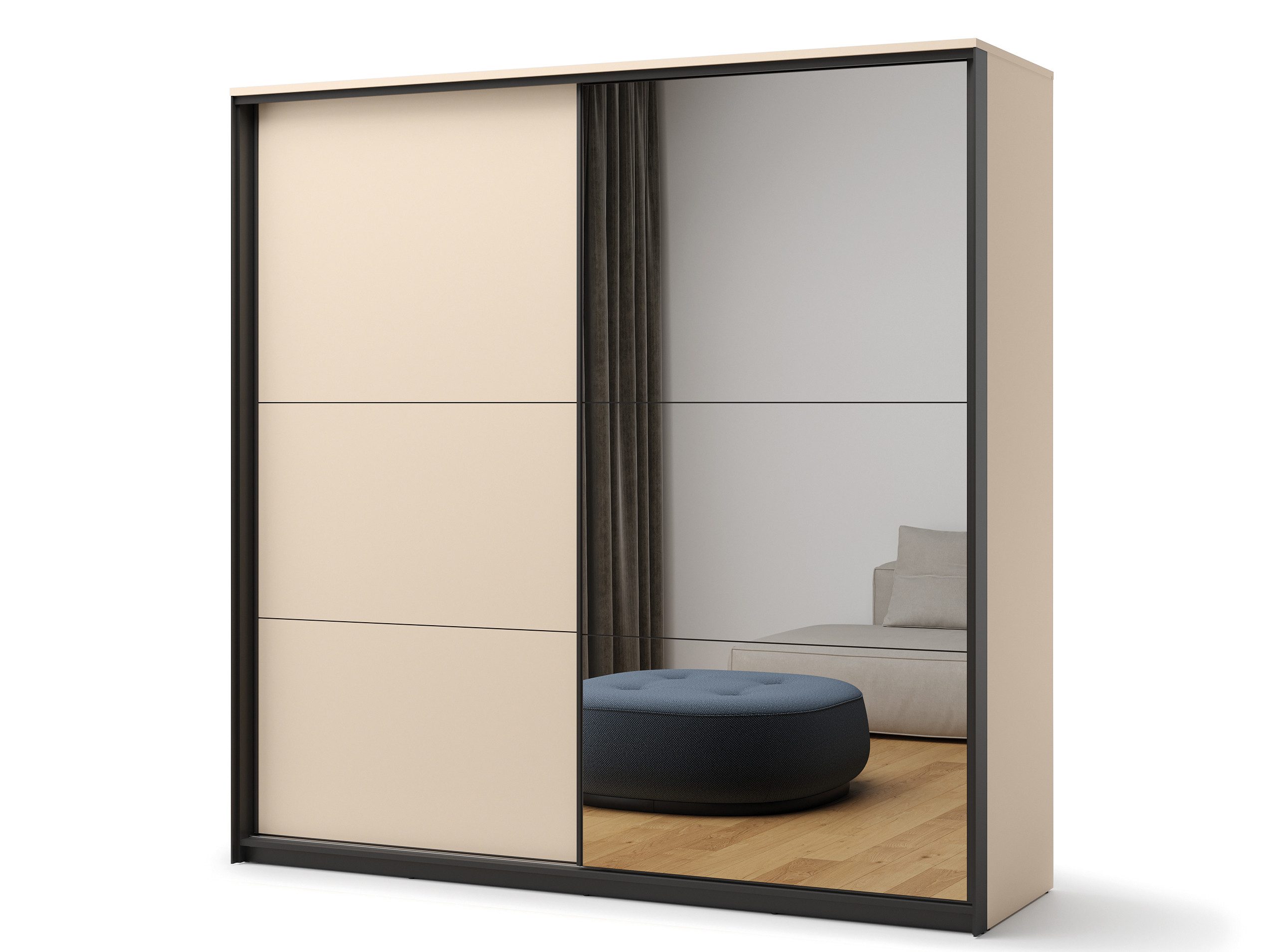 Compleo Schwebetürenschrank beige, Kleiderschrank modern, Ideal für das Schlafzimmer EMS