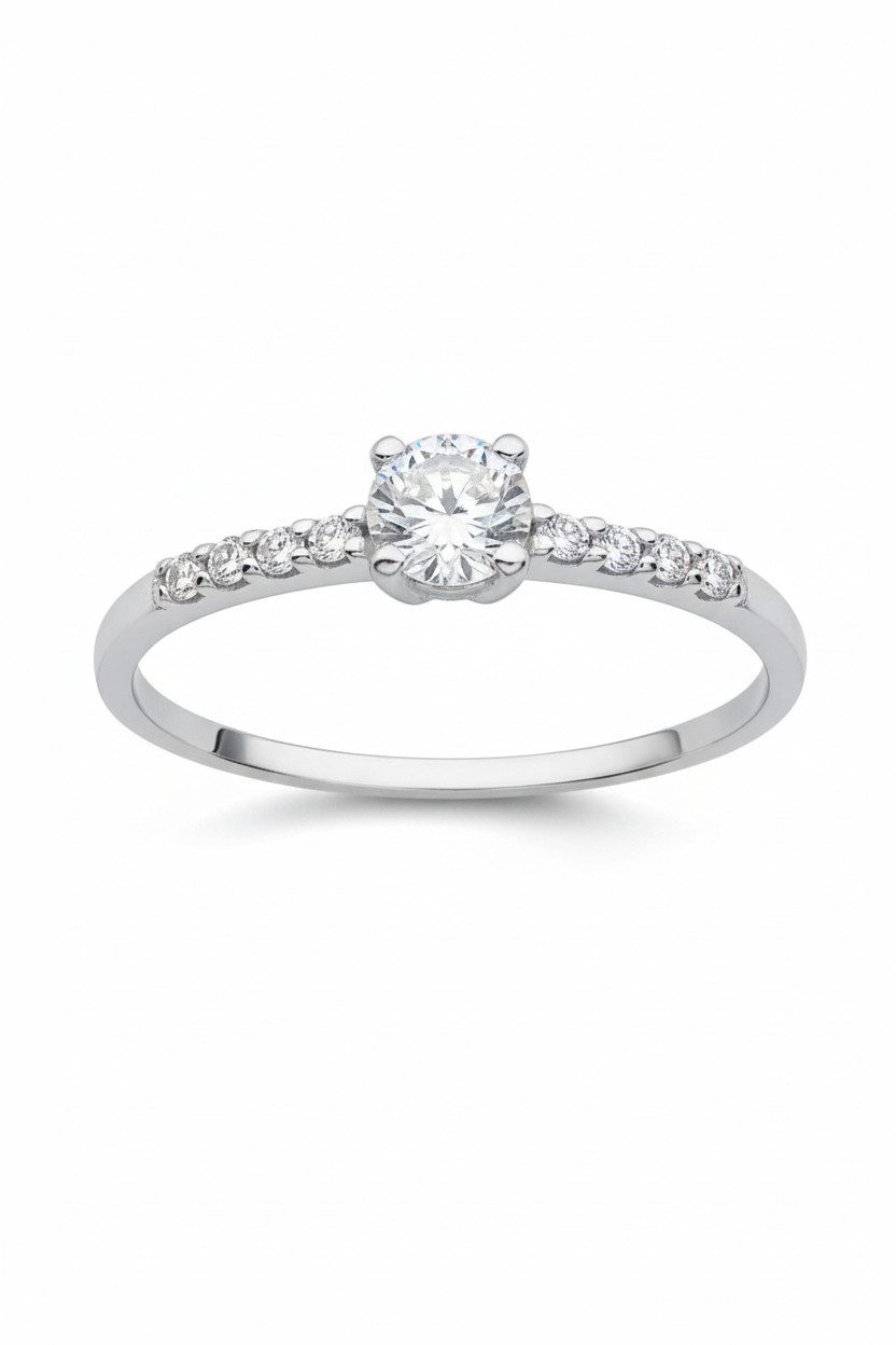 Diademita Fingerring Silberner Solitär-Ring mit Zirkonia (Set)