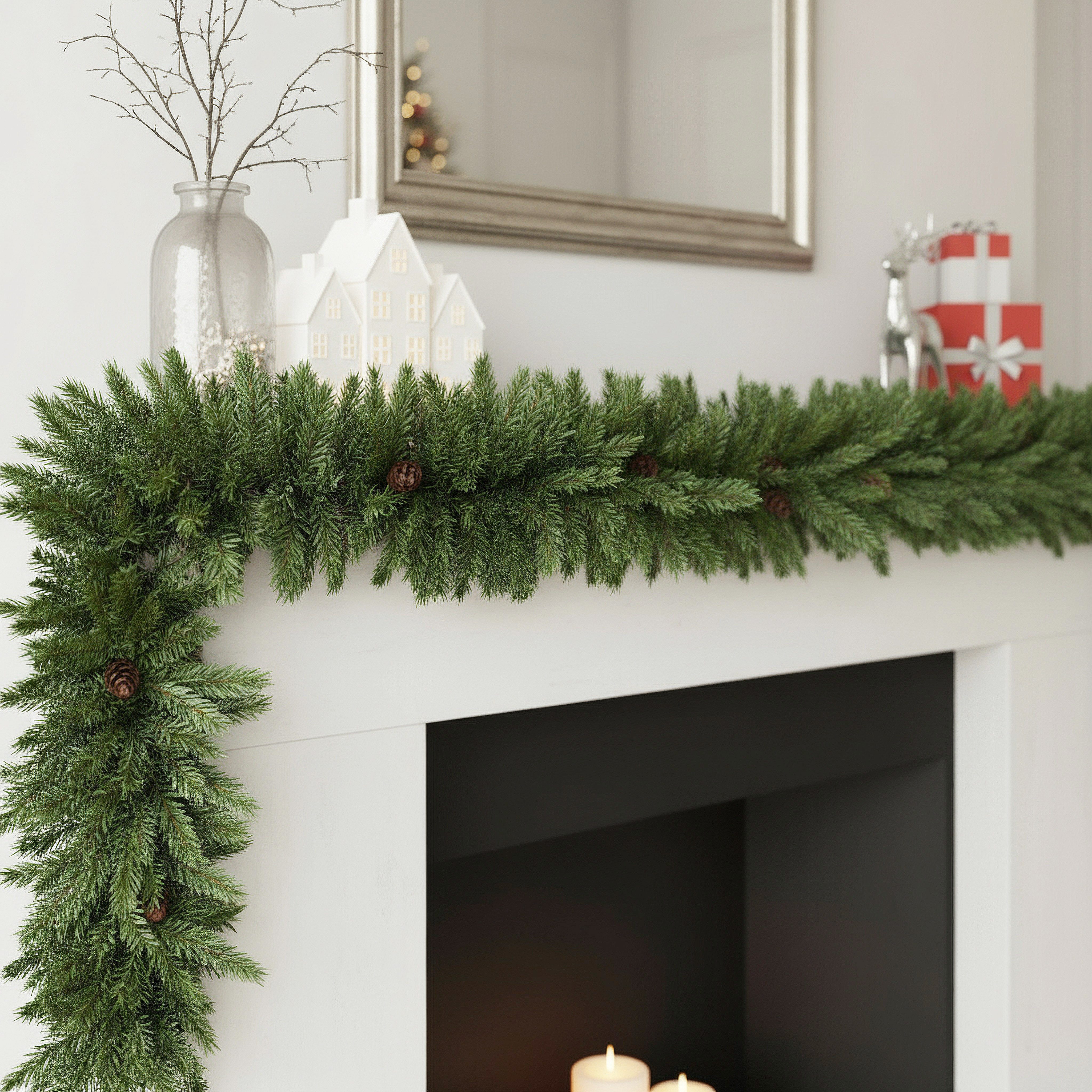 Kunstgirlande Weihnachtsgirlande 100% Spritzguss Nadeln Tannengirlande 270 cm Tanne, Arnusa, Höhe 270 cm, realistische Weihnachtsgirlande für Kamin, Tür, Fenster & Tischdeko