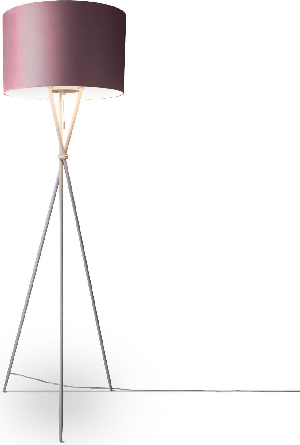 Paco Home Stehlampe Kate uni Color, ohne Leuchtmittel, Wohnzimmer Dreibein Standleuchte Velour Höhe 177,5cm Filigran E27 pink