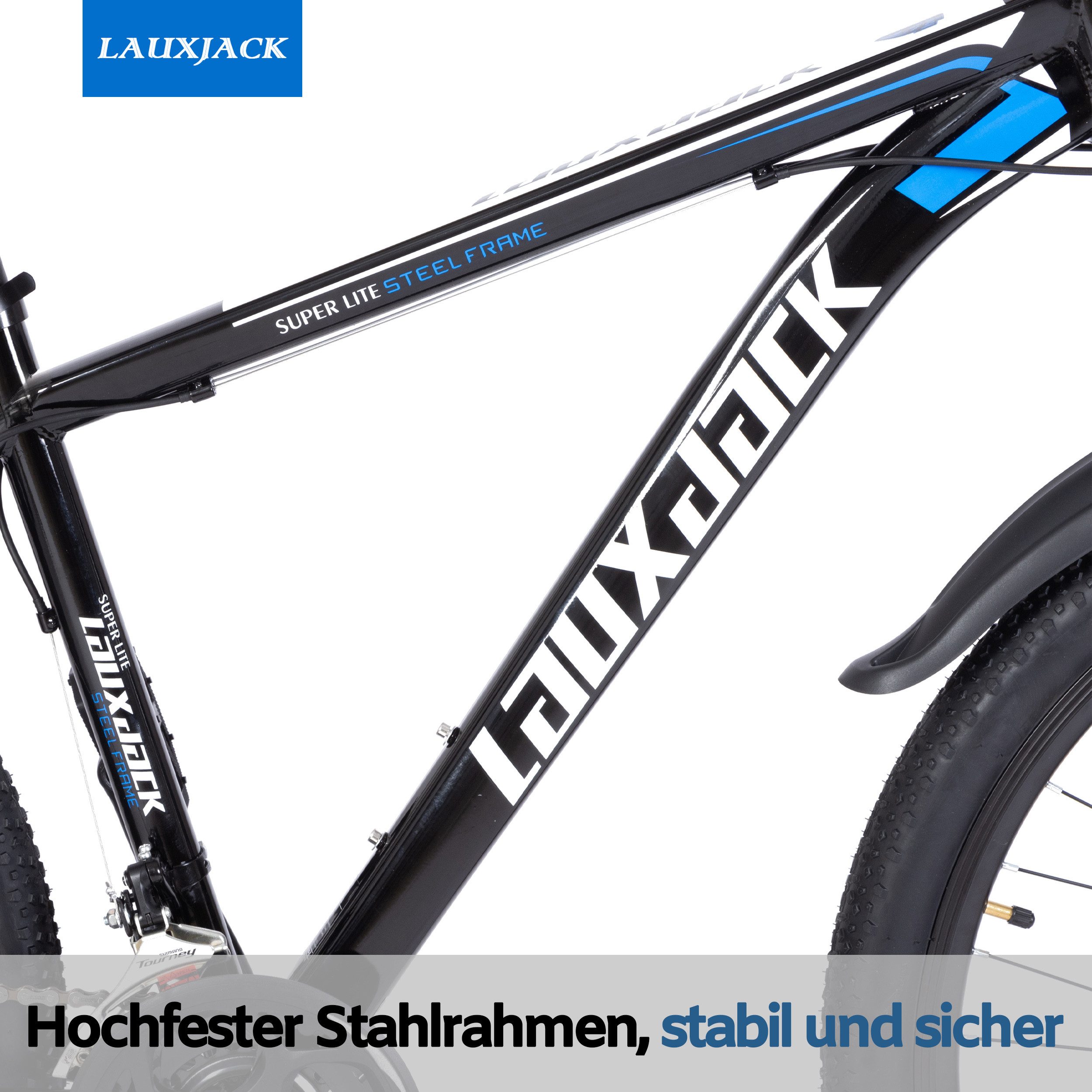 Lauxjack Mountain Bike AX4.0 in 26/28 inch, Shimano, 21-speed Shimano Tourney RD-TY300/200 derailleur, derailleur gears, (set), for men and women 150-185cm, white and blue, MTB for everyday use