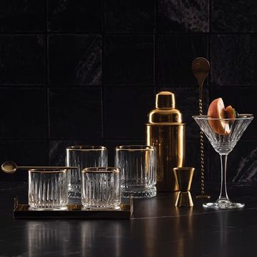 Pasabahce Gläser-Set Elysia Golden Touch, Glas, Trinkglas 4-er Set in Glas im Retro-Design, Golden Touch Trinkgläser